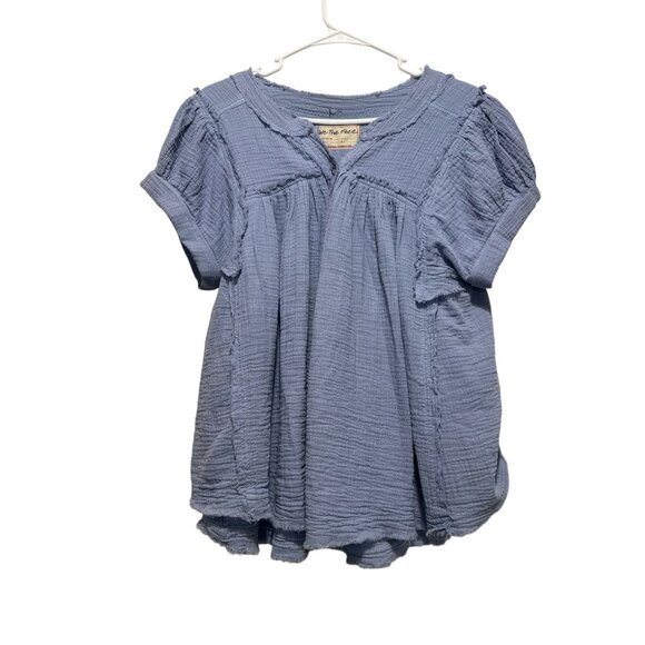 Free People Double Cloth Top Womens Small Blue Gauze Tunic Flowy Bohemian Beach - Picture 4 of 15